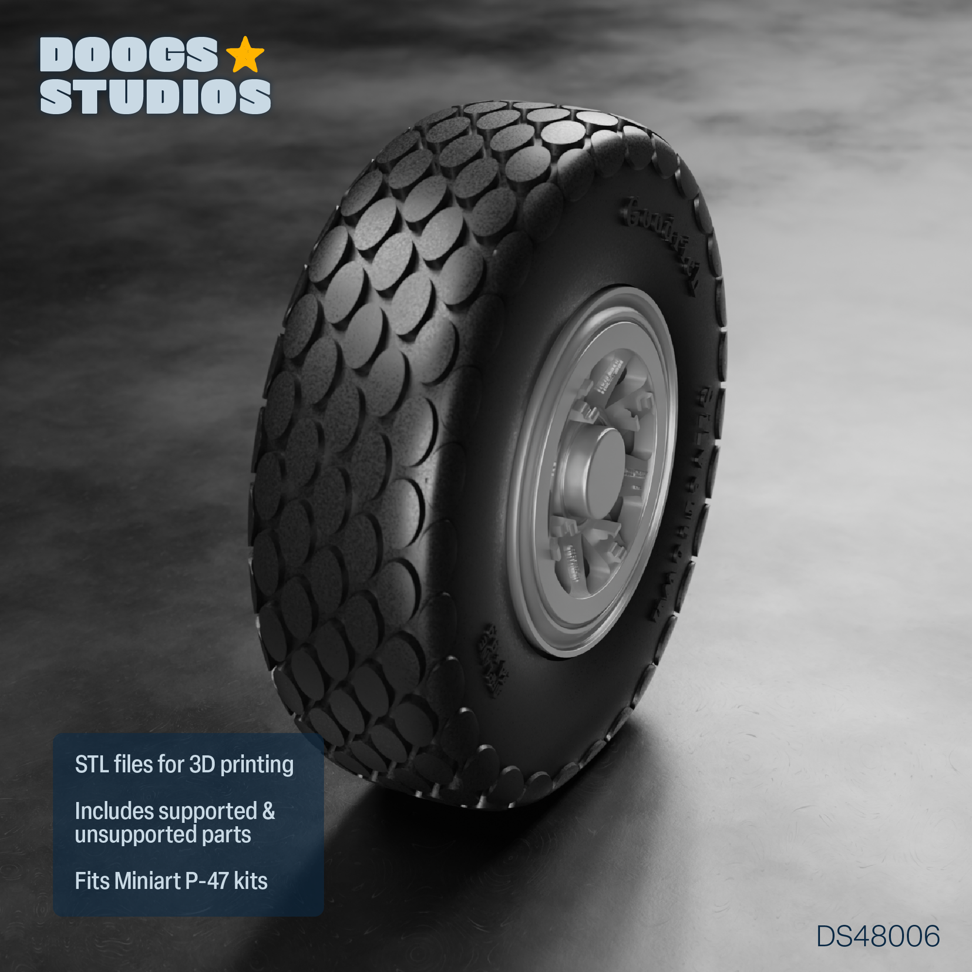 1/48 P-47N Oval Tread Wheels "A" (for Miniart) - Image 2